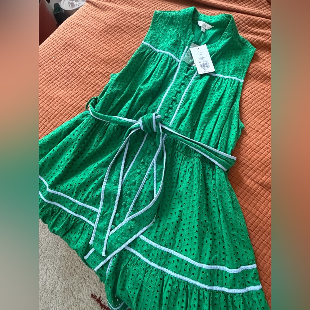 Crown & Ivy | Green Eyelet Dress with Blue Accents | Size XL